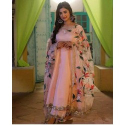 Peach color festival sharara suit with organza dupatta